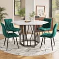 Miniatyrbild 1 av 6: Modern hexagonal marble dining table + 4 green velvet dining chairs