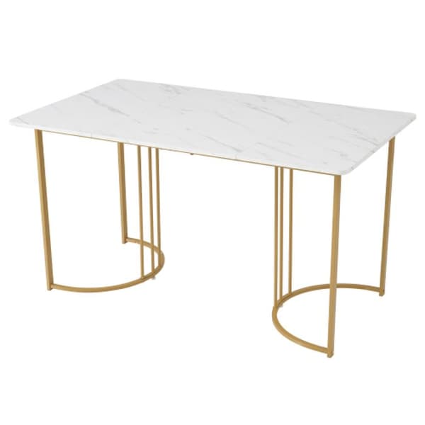 Matbord 140x80cm(1-St), metallstruktur rektangulärt matbord i marmor, färg vit/guld