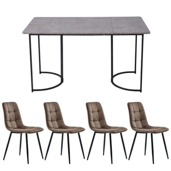Matgrupp (5 delar), matsalsbord med 4 stolar, 140 x 80 cm brun