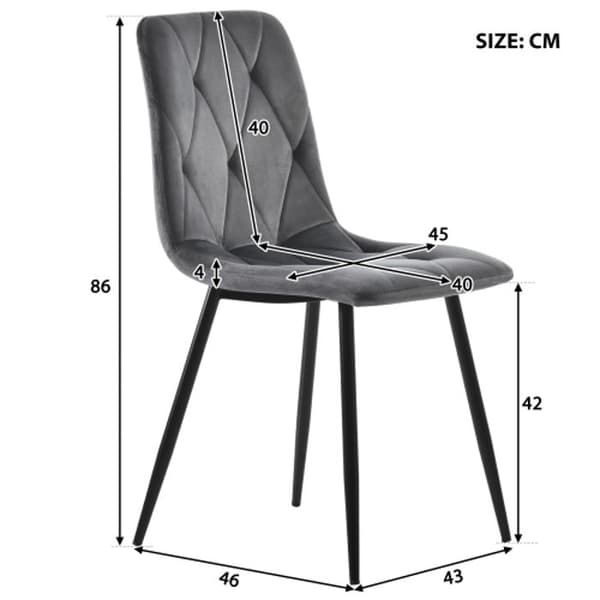 Set, rektangulärt matbord, modernt kökset, stolar i mörkgrå twillvelour, svarta ben
