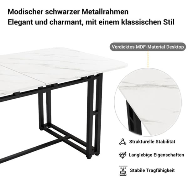 140x80cm Lätt lyxig matbord, 1-St rektangulärt matbord, köksbord med metallben