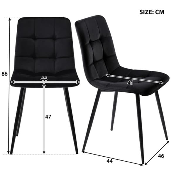 Matbord 117 cm med 4 stolar, rektangulärt bord, stolar i svart sammet, gyllene ben.