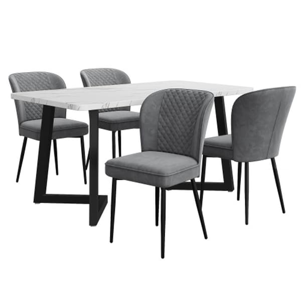 Matsalsmöbelset (bord 117 x 68 x 75 cm och 4 stolar) Vit MDF-skiva, svarta ben.