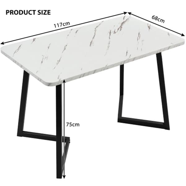 Matsalsmöbelset (bord 117 x 68 x 75 cm och 4 stolar) Vit MDF-skiva, svarta ben.