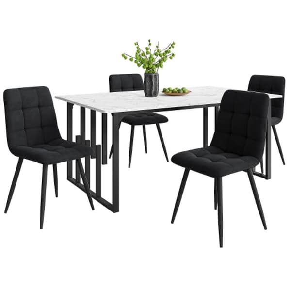 Matgrupp (5 delar), matbord med 4 stolar, 140 x 80 cm vit