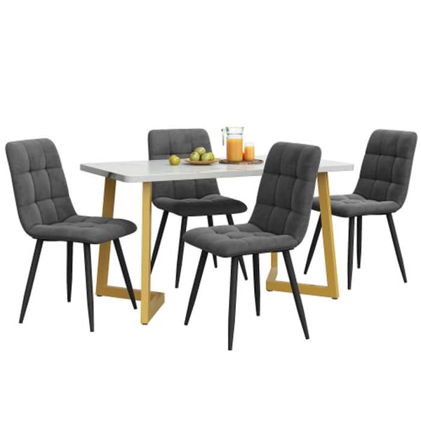 117 cm matbord med 4 stolar, rektangulärt matbord, modern köksbord, gyllene ben.