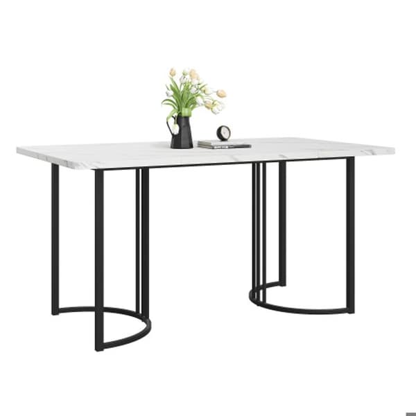 Matbord 140 x 80 cm (1-st) Modernt rektangulärt matbord i marmor med justerbara ben, vit/svart