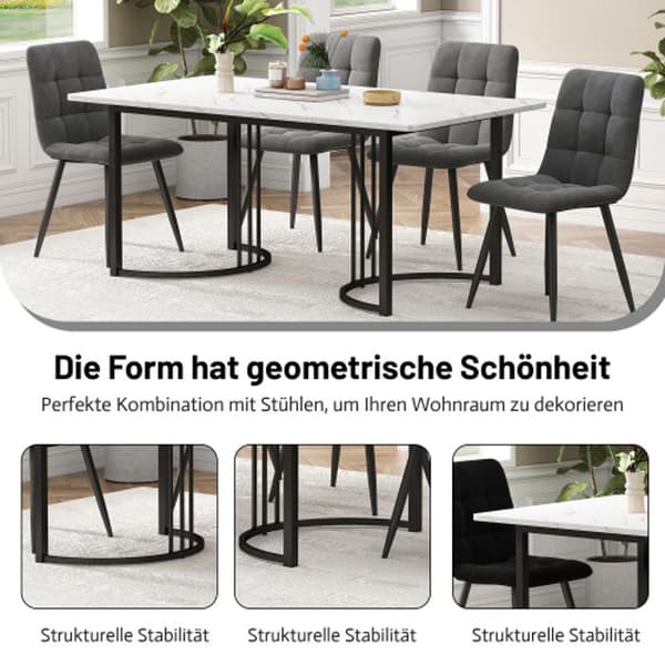 Matbord 140 x 80 cm (1-st) Modernt rektangulärt matbord i marmor med justerbara ben, vit/svart