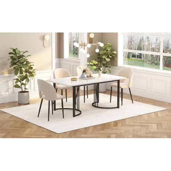 Matbord 140 x 80 cm (1-st) Modernt rektangulärt matbord i marmor med justerbara ben, vit/svart