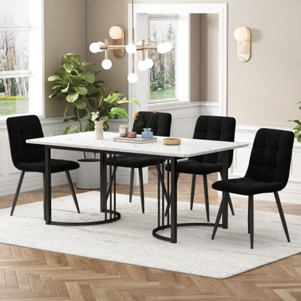 Matsalsmöbelset (5 delar), matsalsbord med 4 stolar, 140 x 80 cm, ben i svart metall