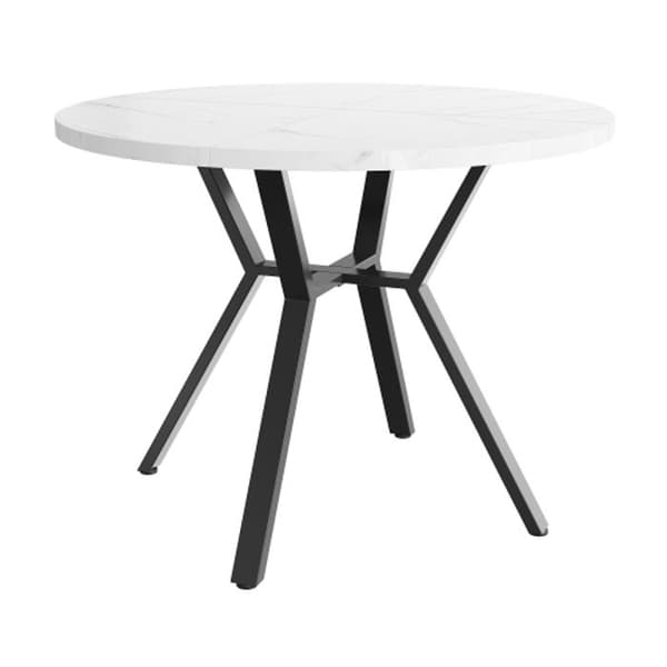 Rund matbord i marmor (1 meter i diameter), svart låg bord med X-formade metallstöd.