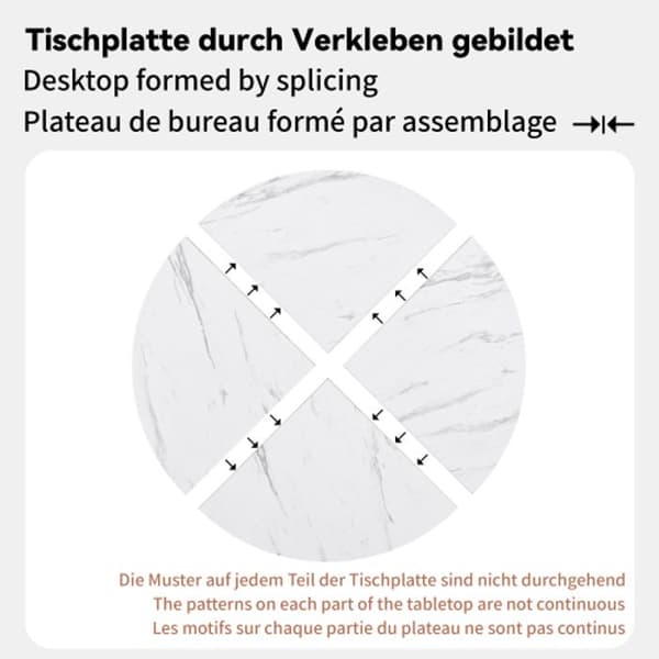 Rund matbord i marmor (1 meter i diameter), svart låg bord med X-formade metallstöd.