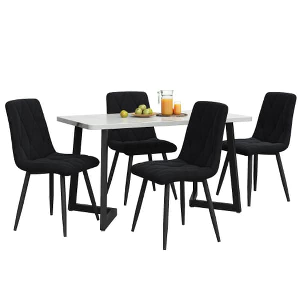 (Sets, matbord 117 x 68 cm med 4 stolar) Matstolar i svart sammet, svarta ben