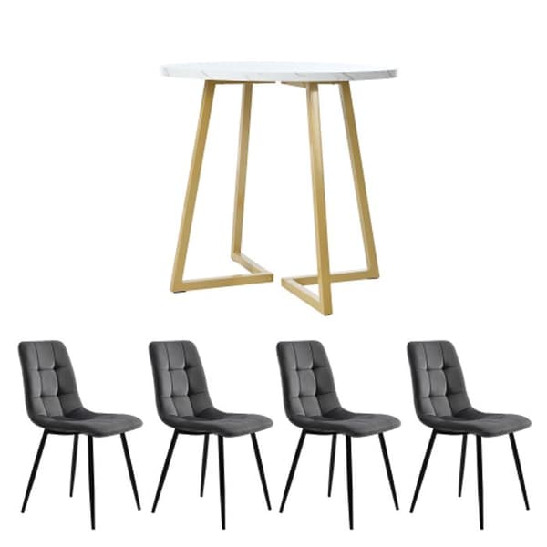 Matgrupp (5 delar), set med 4 stolar, köksset, rund matbord med en diameter på 80 cm