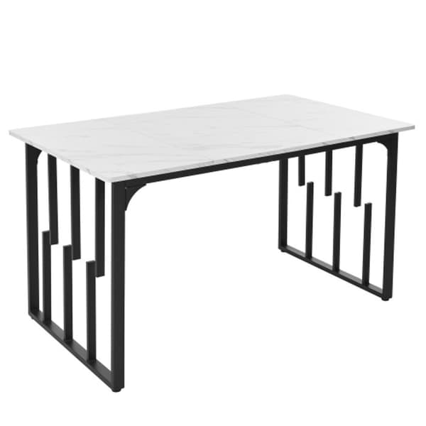 Matbord 140 x 80 cm Modern rektangulär marmor med justerbara ben, vit/svart
