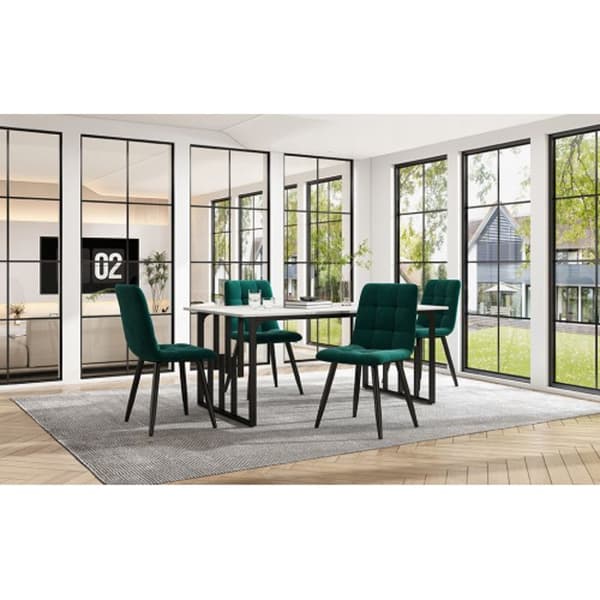 Matbord 140 x 80 cm Modern rektangulär marmor med justerbara ben, vit/svart