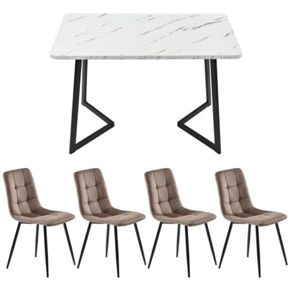 Ensemble (matbord 117x68cm med 4 stolar), rektangulärt matbord, bruna matstolar