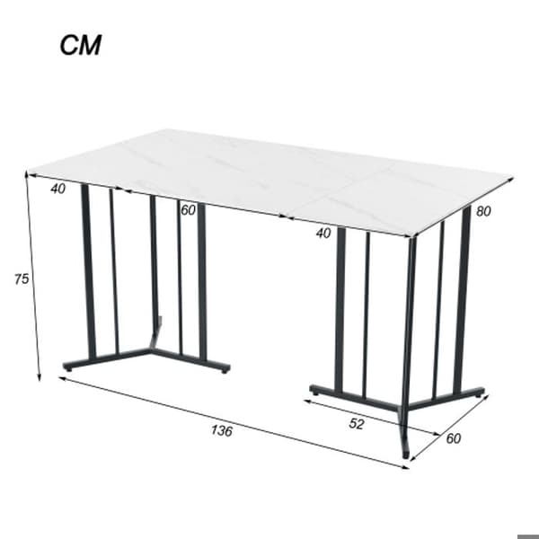 Matbord 140 x 80 cm, modern rektangulär marmor bord med justerbara ben, vit/svart