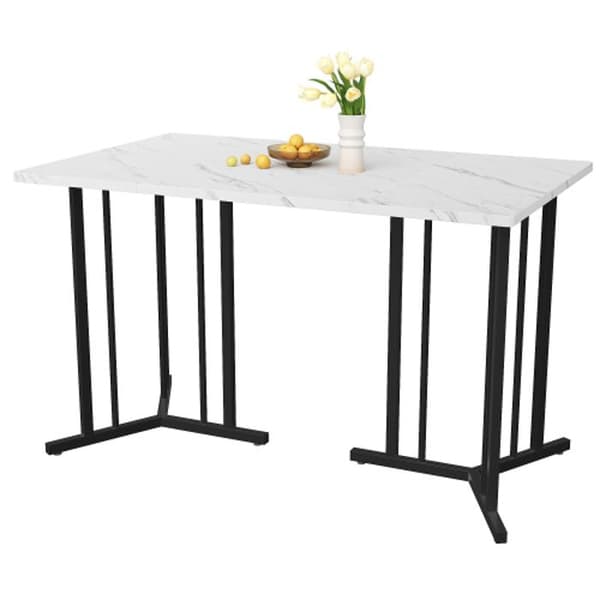 Matbord 140 x 80 cm, modern rektangulär marmor bord med justerbara ben, vit/svart