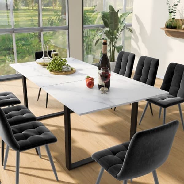 Matgrupp, (uppsättning, matbord 140/180 x 80 x 75 cm med 8 stolar)