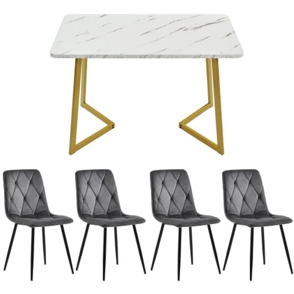Matsalsgrupp (bord 117 x 68 cm och 4 stolar) Mörkgrå sammetstolar till matsalen