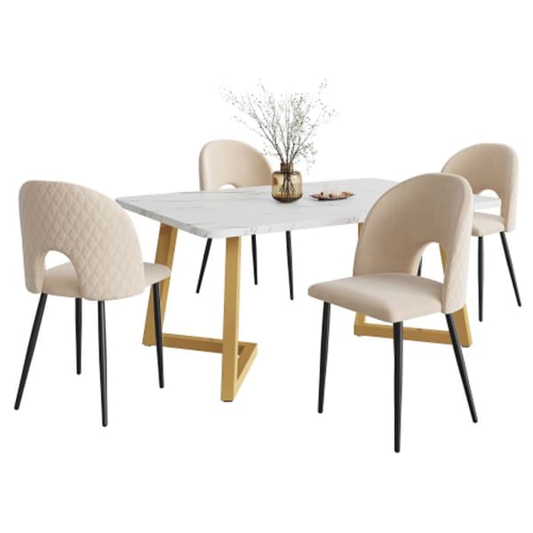Matsalsmöbelset (117 x 68 cm bord och 4 stolar) justerbara ben, beige sammet