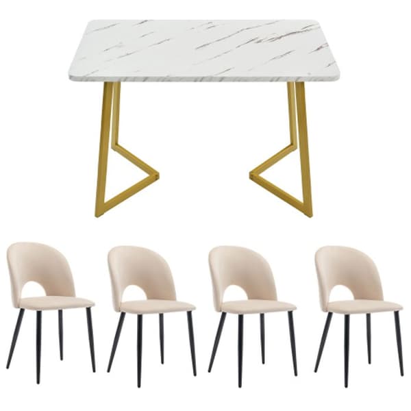 Matsalsmöbelset (117 x 68 cm bord och 4 stolar) justerbara ben, beige sammet