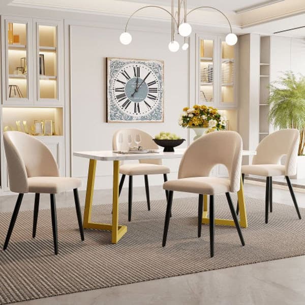 Matsalsmöbelset (117 x 68 cm bord och 4 stolar) justerbara ben, beige sammet