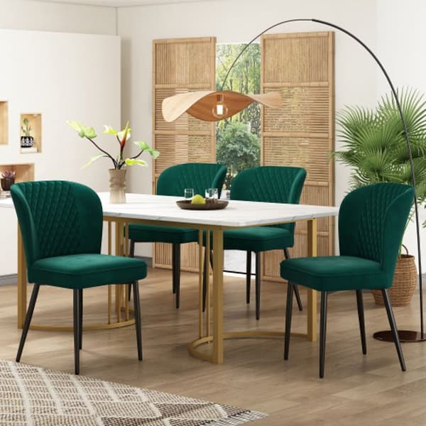 Matsats för matsal, (set, matsalbord 140 x 80 x 75 cm med 4 stolar), vit MDF-skiva, gyllene ben