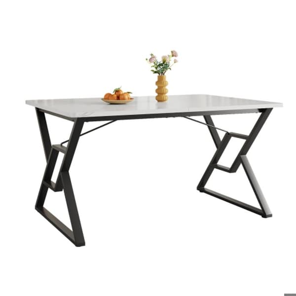 Matbord med metalben (119 x 70 cm), köksbord, metallkonstruktion, marmor, svarta ben