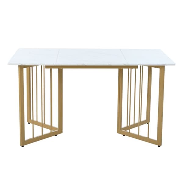 Matbord (1-St) 140 x 80 x 75 cm, rektangulär marmor med justerbara ben, vit/guld
