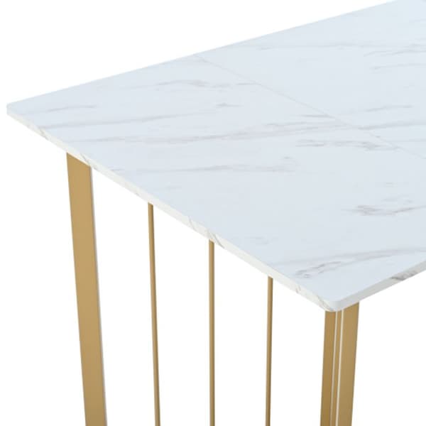 Matbord (1-St) 140 x 80 x 75 cm, rektangulär marmor med justerbara ben, vit/guld