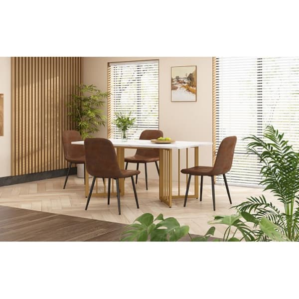 Matbord (1-St) 140 x 80 x 75 cm, rektangulär marmor med justerbara ben, vit/guld