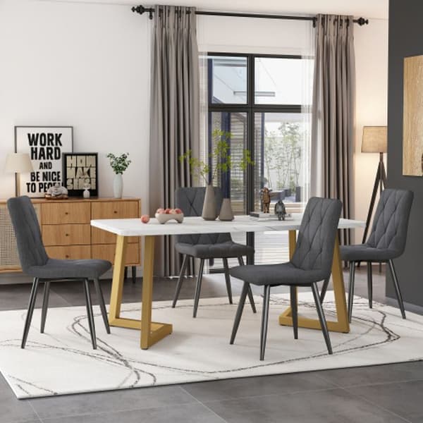 Matgrupp (bord 117 x 68 cm och 4 stolar) Mörkgrå matstolar Lin Twill köksstolar