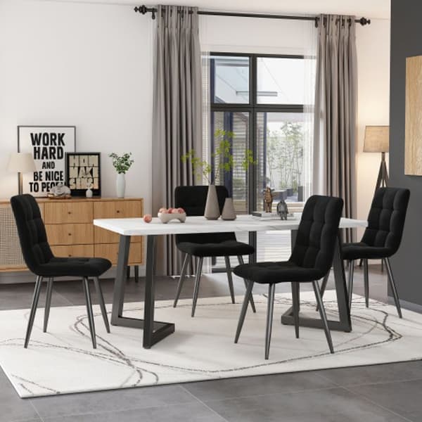 Matbord, 117x68 cm (1-St) Rektangulärt marmorbord med metallben, svart/vit