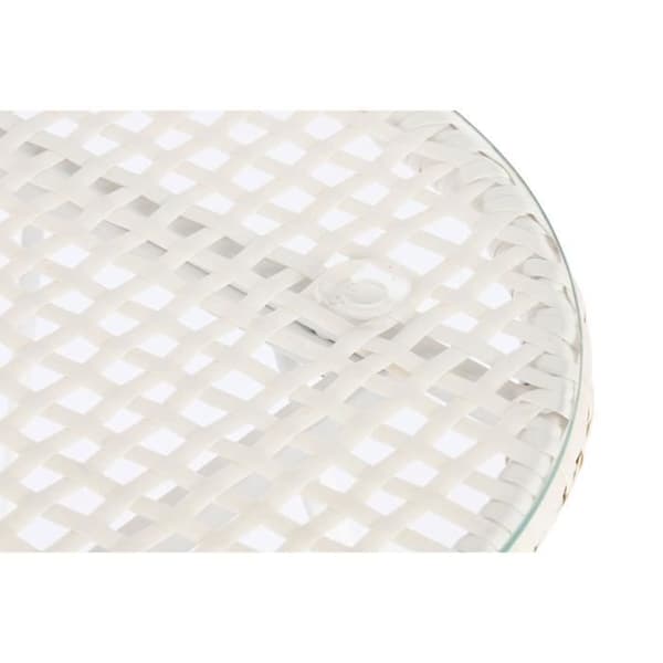 set med bord + 2 stolar 56 x 57,5 x 82 cm glas metall vit syntetisk rotting
