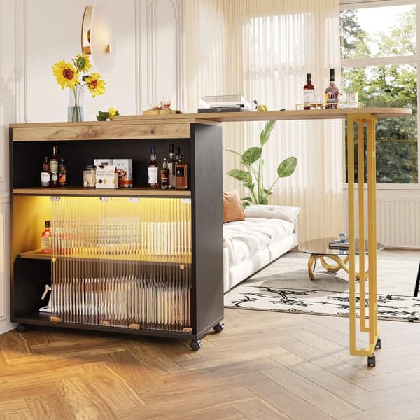 ROTZ Extendable Bar Table - MOVERABLE Modern Bar Table - Telescopic Bar Table With LED - Lagringsutrymme - 138-204 × 39 × 105 cm