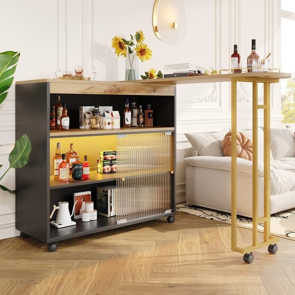 ROTZ Extendable Bar Table - MOVERABLE Modern Bar Table - Telescopic Bar Table With LED - Lagringsutrymme - 138-204 × 39 × 105 cm