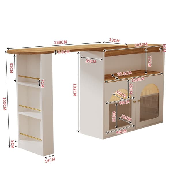 Rootz Extendable Bar Table - Roterande matbord - Spacebesparing Tabell - Lagringslösning - 138-193 × 39 × 105 cm