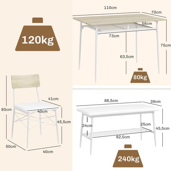 Rootz 4 -stycken matbordsset - Köksbord - Matsalet - vadderad komfort - 110W x 70d x 75 timmar cm bord, 40W x 50d x 80h cm stolar