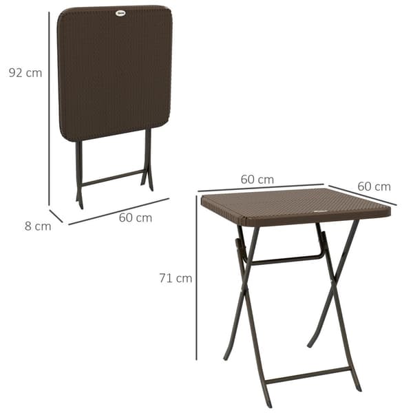 Rootz Outdoor Garden Bord - Foldbar - Stilfuld og hyggelig - Vejrbestandig Polyrattan - 60L X 60W X 71H CM Brown