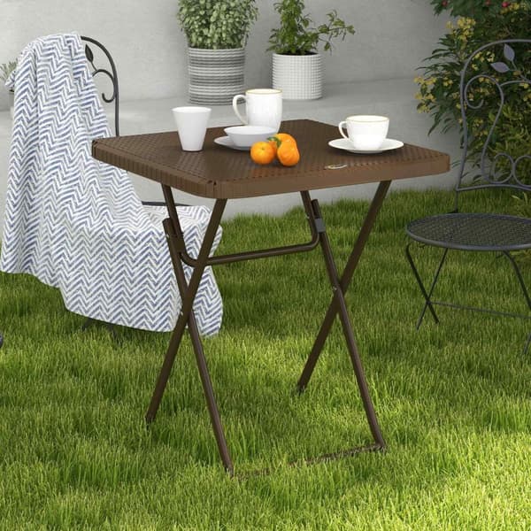 Rootz Outdoor Garden Bord - Foldbar - Stilfuld og hyggelig - Vejrbestandig Polyrattan - 60L X 60W X 71H CM Brown