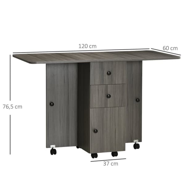 Rootz Funbing Ruokapöytä - Keittiön pöytä - Avaruussäästö - 2 hyllyä ja 2 laatikkoa - 120 cm x 60 cm x 76,5 cm - harmaa