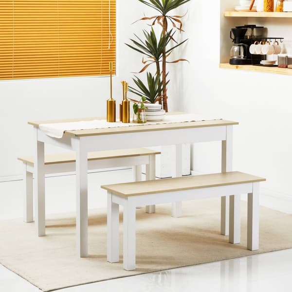 Rootzin 3 -osainen ruokasalipöytäsarja - Säädettävät penkit - Chastule -ruokailusarja - Avaruussäästö - 119 cm x 70cm x 75 cm