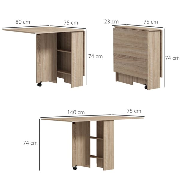 Rootz foldningsbord med hjul - Mobil spisebord - Sammenfoldelig skrivebord - Rumbesparende design - 140 x 80 x 74 cm