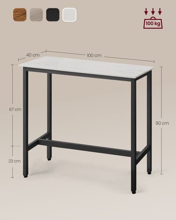 Rootz rektangulärt barbord - Industriell stil - Pubbord - Vit - 120cm x 60cm x 105cm
