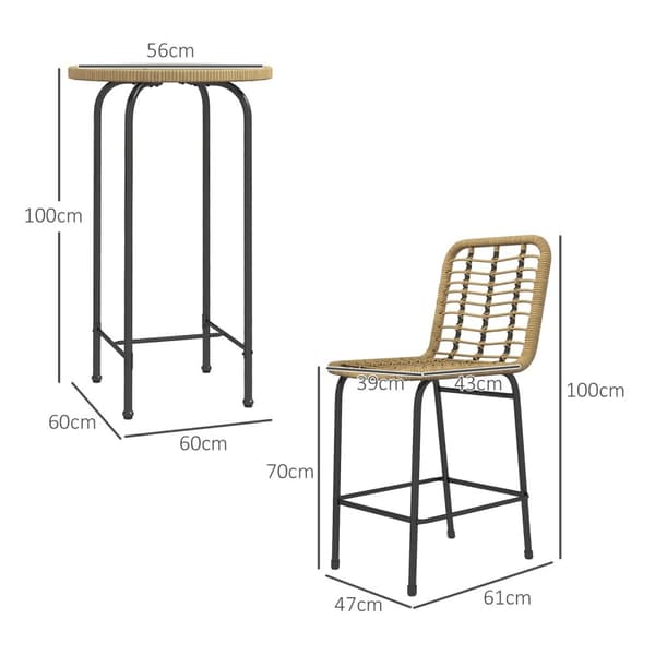 Rootz 3 -delt højt bordsæt - Bohemian Design - Bistro Set - Holdbar og stilfuld - 60x60x100cm Tabel - 47x61x100cm afføring - Metalfodstøtte