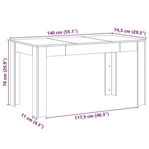 vidaXL Spisebord i svart eik 140x74,5x76 cm Ingeniørtre