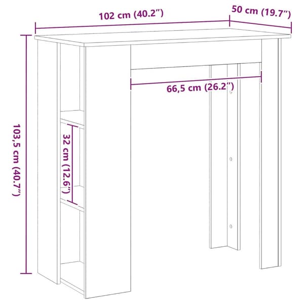 vidaXL Baaripöytä hyllyllä - Musta Tammi, 102x50x103.5 cm, Valmistettu Engineers-edestä