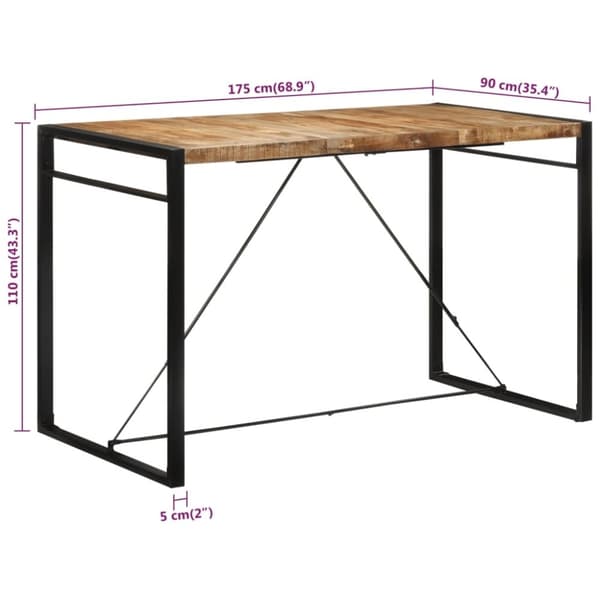 vidaXL barbord 175x90x110 cm massivt ru mangotræ